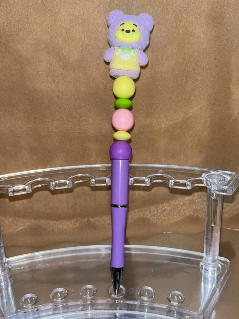 Purple winnie beaded Pen with Pastel Beads
